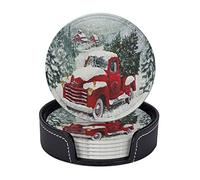Set di 6 sotto chieri natalizi rossi per camion per bevande con supporto, sotto chieri in pelle antiscivolo impermeabili pastorali country per cucina, tavolo in legno, tavolino da pranzo, bar, arr