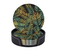 Set di 6 sotto chieri per bevande con supporto in foglia di felce tropicale, tappetino rotondo per tazze, tazze, tavolo, in microfibra, pelle sintetica, per casa, cucina, bar, cabaret, Pup Club, ris