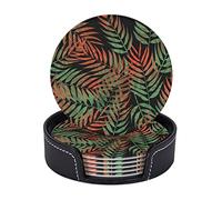 Set di 6 sotto chieri per bevande con supporto in foglia di felce tropicale, tappetino rotondo per tazze, tazze, tavolo, in microfibra, pelle sintetica, per casa, cucina, bar, cabaret, Pup Club, ris