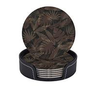 Set di 6 sotto chieri per bevande con supporto in foglia di felce tropicale, tappetino rotondo per tazze, tazze, tavolo, in microfibra, pelle sintetica, per casa, cucina, bar, cabaret, Pup Club, ris