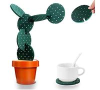 Set di 6 sottobicchieri a forma di cactus fai da te, divertenti sottobicchieri per bevande, con supporto per vaso, regali per bar e decorazioni per la casa (verde a punta)