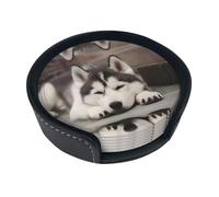 Set di 6 sottobicchieri a forma di cane Husky dal design elegante, in pelle PU, per casa, ufficio e cucina, facili da pulire e resistenti al calore