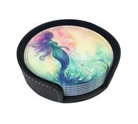 Set di 6 sottobicchieri a forma di coda di sirena per bevande, in pelle, sottobicchieri, per tazze, cucina, bar, decorazione per la casa, regalo di inaugurazione della casa