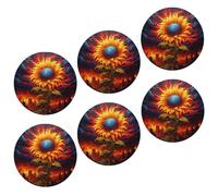 Set di 6 sottobicchieri a forma di fiore astratto, artistico, girasole, battaglia, danni, città, nuvola, giallo, blu, PVC, protezione per casa, ufficio, matrimonio, campeggio, soggiorno, impermeabile