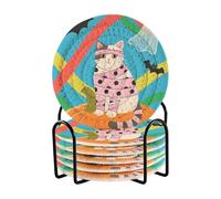 Set di 6 sottobicchieri a forma di gatto bianco con supporto, per tavolo da pranzo, bar, elementi essenziali per la decorazione della casa