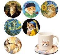 Set di 6 sottobicchieri a forma di gatto, famosi dipinti retrò, sottobicchiere per bevande Van Gogh Art sottobicchieri in ceramica, adatti per bevande, tè, caffè, decorazione per la casa e la sala da