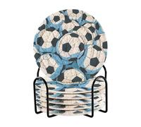 Set di 6 sottobicchieri a forma di pallone da calcio con supporto, per bevande, bar, elementi essenziali per la decorazione della casa