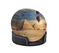 Set di 6 sottobicchieri a forma di piramide egizia nel deserto, in similpelle, sottobicchieri rotondi da bar per la decorazione della casa.