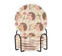 Set di 6 sottobicchieri a forma di riccio marrone, con supporto, per bevande, casa, bar