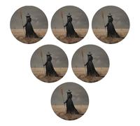 Set di 6 sottobicchieri a forma di scopa magica con disegno di scena estetica ragazza erba secca cappello magico grigio marrone pelle proteggere mobili arredamento casa hotel dormitorio scrivania
