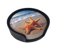 Set di 6 sottobicchieri a forma di stella marina sulla spiaggia per bevande, in pelle, sottobicchieri, sottobicchieri, per tazza da cucina, bar, decorazione per la casa, regalo di inaugurazione della