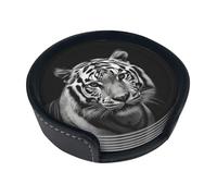 Set di 6 sottobicchieri a forma di tigre bianca e nera per bevande, in pelle, sottobicchieri, sottobicchieri, per tazza da cucina, bar, decorazione per la casa, regalo di inaugurazione della casa