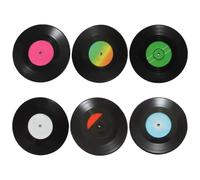 Set di 6 sottobicchieri a tema musicale, retro in vinile, materiale ABS, diametro 10,4 cm, confezione regalo inclusa, per gli amanti della musica