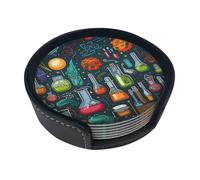 Set di 6 sottobicchieri a tema scienza dei cartoni animati per bevande, in pelle, sottobicchieri, sottobicchieri, per tazza da cucina, bar, decorazione per la casa, regalo di inaugurazione della casa