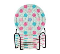 Set di 6 sottobicchieri alla moda a pois blu pesca con supporto sottobicchieri assorbenti per bevande bar essenziali per la decorazione della casa
