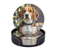 Set di 6 sottobicchieri antiscivolo con supporto, motivo: simpatico cane Beagle, rotondi, per la protezione del tavolo, sottobicchieri in pelle per tazze da tè, per tavolini da caffè, accessori da bar