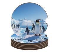 Set di 6 sottobicchieri antiscivolo universali con pinguino Antartide Ice Car da 6,6 cm, set di accessori per interni dell'auto, unisex