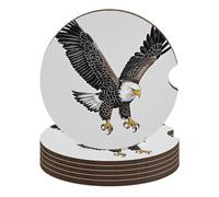 Set di 6 sottobicchieri antiscivolo universali per auto, motivo: schizzo di aquila calva, 6 pezzi, set di accessori per interni dell'auto, unisex