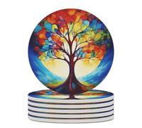 Set di 6 sottobicchieri assorbenti con base in sughero, divertenti e colorati, con stampa dell'albero della vita, per cucina, soggiorno, ufficio, ristorante, caffetteria o bar.