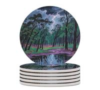 Set di 6 sottobicchieri assorbenti con base in sughero, divertenti sottobicchieri stampati con fulmini nel bosco, per cucina, soggiorno, ufficio, ristorante, caffetteria o bar.