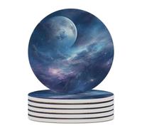 Set di 6 sottobicchieri assorbenti con base in sughero, divertenti sottobicchieri stampati con nebulosa e luna per cucina, soggiorno, ufficio, ristorante, caffetteria o bar
