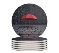Set di 6 sottobicchieri assorbenti con base in sughero, divertenti sottobicchieri stampati con ombrello rosso sotto la pioggia, per cucina, soggiorno, ufficio, ristorante, caffetteria o bar
