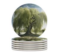 Set di 6 sottobicchieri assorbenti con base in sughero, divertenti sottobicchieri stampati con Willow Tree per cucina, soggiorno, ufficio, ristorante, caffetteria o bar