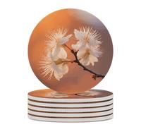 Set di 6 sottobicchieri assorbenti con base in sughero, fiori divertenti sotto la luce arancione, sottobicchieri stampati per cucina, soggiorno, ufficio, ristorante, caffetteria o bar