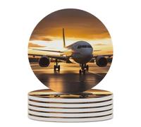 Set di 6 sottobicchieri assorbenti con base in sughero, motivo: divertente aereo nella luce della sera, sottobicchieri stampati per cucina, soggiorno, ufficio, ristorante, caffetteria o bar.