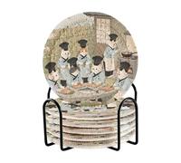 Set di 6 sottobicchieri assorbenti con gatto giapponese, con supporto, sottobicchieri assorbenti, per bevande, decorazione da cucina