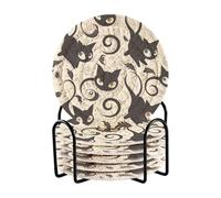 Set di 6 sottobicchieri assorbenti con motivo gatti neri, con supporto, per bevande, decorazione da tavolo