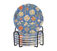 Set di 6 sottobicchieri assorbenti con pittura a olio cinese blu con supporto per bevande, per casa, bar, elementi essenziali per la decorazione della casa
