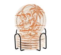 Set di 6 sottobicchieri assorbenti con teschio di nuvola con palma arancione ruggine con supporto, confezione da 6 sottobicchieri per bevande per tazze