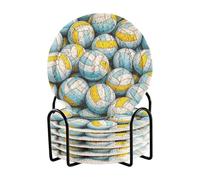 Set di 6 sottobicchieri assorbenti per bevande a tema pallavolo, con supporto per scrivania, articoli decorativi per la casa