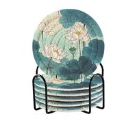 Set di 6 sottobicchieri assorbenti per bevande cinesi con pittura a inchiostro floreale, con supporto, protezione da tavolo