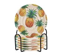 Set di 6 sottobicchieri assorbenti per bevande con pittura a inchiostro cinese con ananas, per decorare tavolini da caffè