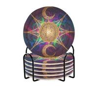 Set di 6 sottobicchieri assorbenti viola a tripla luna e stella, con supporto, per bevande, decorazione minimalista per la casa