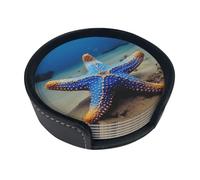 Set di 6 sottobicchieri blu a forma di stella marina per bevande, in pelle, sottobicchieri, sottobicchieri, per tazza, cucina, bar, decorazione per la casa, regalo di inaugurazione della casa