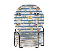 Set di 6 sottobicchieri blu a righe bianche con teschio pirata con supporto sottobicchieri per tavolo per tazze