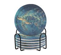 Set di 6 sottobicchieri blu con tartaruga marina stellata, con supporto per proteggere il tavolo, decorazione da tavolo
