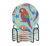 Set di 6 sottobicchieri blu finti glitterati con pappagallo e uccello, set di 6 sottobicchieri per la decorazione della tavola piccola della casa