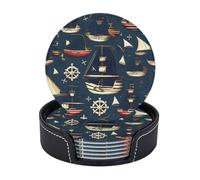 Set di 6 sottobicchieri circolari per bevande a tema nautico a vela pirata con supporto, tappetini per bar