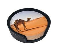 Set di 6 sottobicchieri color cammello con sabbia del deserto con design elegante, in pelle PU, per casa, ufficio e cucina, facili da pulire e resistenti al calore