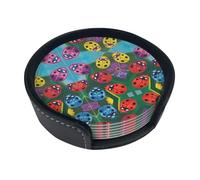 Set di 6 sottobicchieri colorati a forma di coccinella dal design elegante, in pelle PU, per casa, ufficio e cucina, facili da pulire e resistenti al calore
