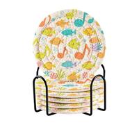 Set di 6 sottobicchieri colorati a forma di pesce con note musicali, per ufficio, con supporto per scrivania, bar, elementi essenziali per la decorazione della casa