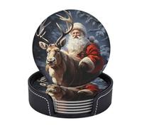 Set di 6 sottobicchieri con Babbo Natale e cervo con supporto in pelle sottobicchieri protezione da tavolo tappetino per tazza per bar decorazione tazza pad per tavolino da caffè cucina sala da pranzo