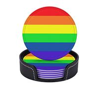 Set di 6 sottobicchieri con bandiera arcobaleno LGBT Gay Pride per bevande con supporto, rotondi in pelle da 4 pollici, per decorazioni per la casa e la cucina, tazze da caffè, inaugurazione della