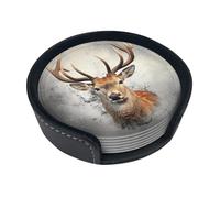 Set di 6 sottobicchieri con cervo animale per bevande, in pelle, sottobicchieri, sottobicchieri, per tazza da cucina, bar, decorazione per la casa, regalo di inaugurazione della casa