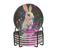 Set di 6 sottobicchieri con coniglietto di bellezza, con supporto, per la decorazione della tavola piccola della casa