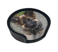 Set di 6 sottobicchieri con cucciolo di pastore tedesco per bevande, in pelle, sottobicchieri, sottobicchieri, per tazza, cucina, bar, decorazione per la casa, regalo di inaugurazione della casa